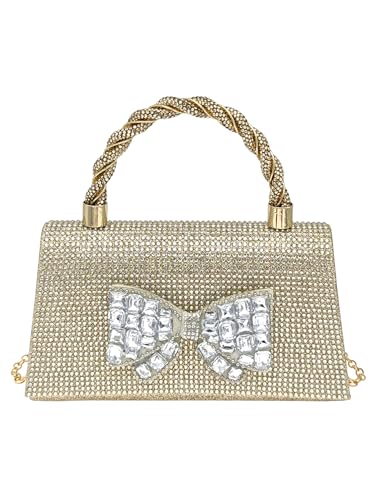 COOLOYA Damen Strass Abendtasche Glitzer Clutch Geldbörsen Kristall Perle Party Handtaschen mit Kette, Goldschleife, Einheitsgröße COOLOYA Damen Strass Abendtasche Glitzer Clutch Geldbörsen Kristall Perle Party Handtaschen mit Kette, Goldschleife, Einheitsgröße von COOLOYA