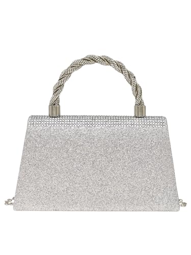 COOLOYA Damen Strass Abendtasche Glitzer Clutch Geldbörsen Kristall Perle Party Handtaschen mit Kette, Silberfarbene Strasssteine, Einheitsgröße COOLOYA Damen Strass Abendtasche Glitzer Clutch Geldbörsen Kristall Perle Party Handtaschen mit Kette, Silberfarbene Strasssteine, Einheitsgröße von COOLOYA