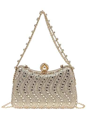 COOLOYA Damen Strass Glitzer Taschen formelle Hochzeit Handtaschen Elegant Abend Clutch Geldbörse mit Kettenriemen, Gold, Einheitsgröße, Weich von COOLOYA