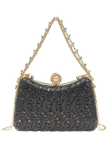 COOLOYA Damen Strass Glitzer Taschen formelle Hochzeit Handtaschen Elegant Abend Clutch Geldbörse mit Kettenriemen, Schwarz, Einheitsgröße von COOLOYA