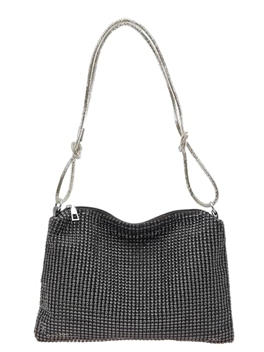 COOLOYA Damen Strass Unterarm Handtasche Glänzend Abend Schulter Tote Bag, Schwarz, Einheitsgröße, Weich von COOLOYA