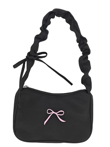 COOLOYA Damen Süße bestickte Bowknot Schultertasche Verstellbarer Riemen Clutch Geldbörse Mode Strukturierte Handtaschen, Schwarz, Einheitsgröße, Weich von COOLOYA