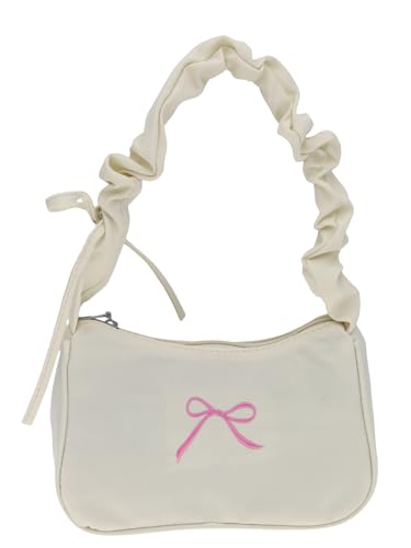 COOLOYA Damen Süße bestickte Bowknot Schultertasche Verstellbarer Riemen Clutch Geldbörse Mode Strukturierte Handtaschen, Weiss/opulenter Garten, Einheitsgröße von COOLOYA