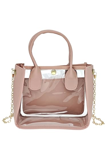 COOLOYA Damen Transparente PVC Schultertasche Kette Crossbody Taschen Clutch Geldbörsen Casual Bag, Pink, Einheitsgröße, Weich von COOLOYA