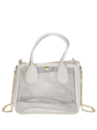 COOLOYA Damen Transparente PVC Schultertasche Kette Crossbody Taschen Clutch Geldbörsen Casual Bag, Weiss/opulenter Garten, Einheitsgröße, Weich von COOLOYA
