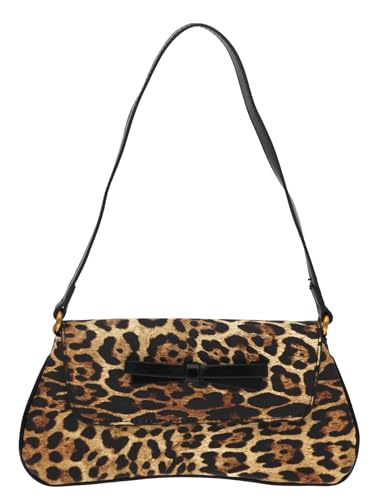 COOLOYA Damen Vintage Bow Knot Flap Umhängetasche Retro Geldbörsen Handtasche Clutch Unterarm Satteltaschen, Schwarz Leopard, Einheitsgröße, Weich von COOLOYA
