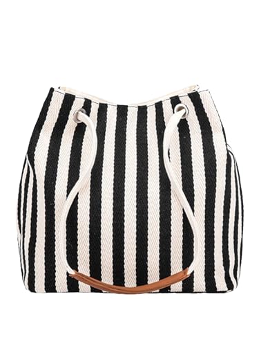 COOLOYA Gestreifte Damen-Beutel, lässig, Leinen, Alltag, Kordelzug, Handtasche, leichte Schultertasche, Schwarzer Streifen, Einheitsgröße, Weich COOLOYA Gestreifte Damen-Beutel, lässig, Leinen, Alltag, Kordelzug, Handtasche, leichte Schultertasche, Schwarzer Streifen, Einheitsgröße, Weich von COOLOYA