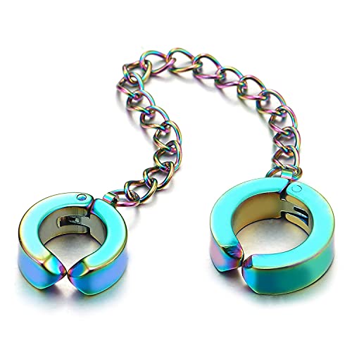 1 Stück Creolen Regenbogen Kette Doppel Clip-On Manschette Ohrringe für Herren Damen, Edelstahl Non-Piercing Huggie Ohr von COOLSTEELANDBEYOND