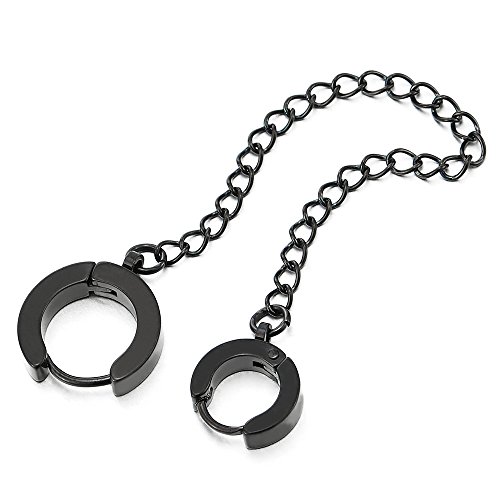 1 Stück Schwarz Kette Doppel Creolen Gliederkette Clip-on Manschette Ohrringe für Herren Damen, Edelstahl Huggie Ohr von COOLSTEELANDBEYOND