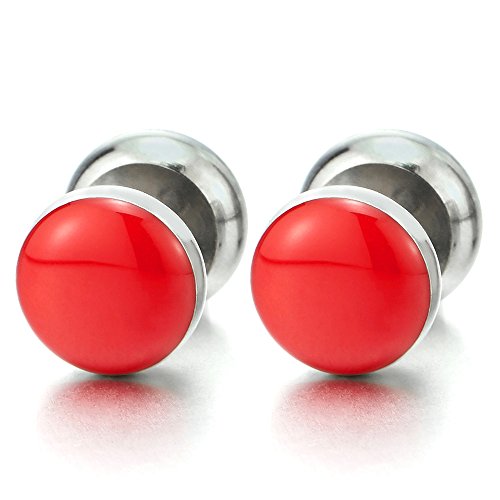 10MM Damen Herren Kreis Ohrstecker Ohrringe mit Rot Emaille, Fake Plugs Ohr Cheater Tunnel Gauges Ohr-Piercing Edelstahl von COOLSTEELANDBEYOND