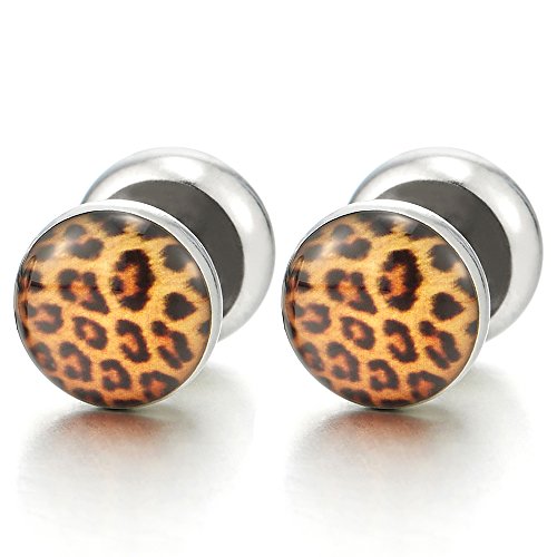 10MM Damen Kreis Ohrstecker Ohrringe mit Leoparddruck Muster, Fake Plugs Ohr Cheater Tunnel Gauges Edelstahl von COOLSTEELANDBEYOND