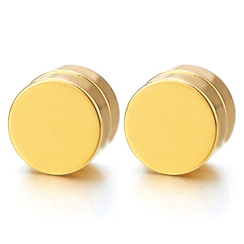 10MM Goldfarben Magnetische Kreis Herren Damen Click-on Fake Piercing Ohrstecker Ohrringe Plugs Tunnel Gauges Edelstahl von COOLSTEELANDBEYOND