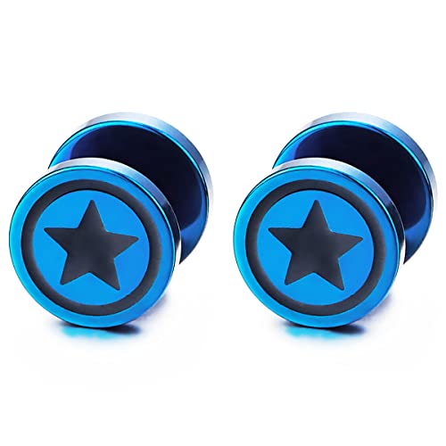 10MM Herren Damen Blau Ohrringe Kreis Stern Ohrstecker mit Schwarz Emaille, Fake Plugs Ohr Cheater Gauges Edelstahl von COOLSTEELANDBEYOND