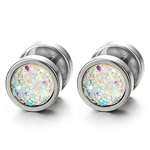 10MM Herren Damen Edelstahl Kreis Ohrringe Ohrstecker Regenbogen Funkeln, Fake Plugs Ohr Cheater Tunnel Gauges von COOLSTEELANDBEYOND