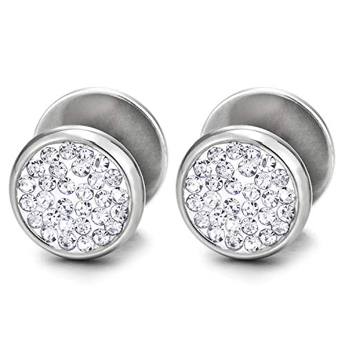 10MM Herren Damen Edelstahl Kreis Ohrringe Ohrstecker mit Zirkonia, Fake Plugs Ohr Cheater Tunnel Gauges Ohr-Piercing von COOLSTEELANDBEYOND