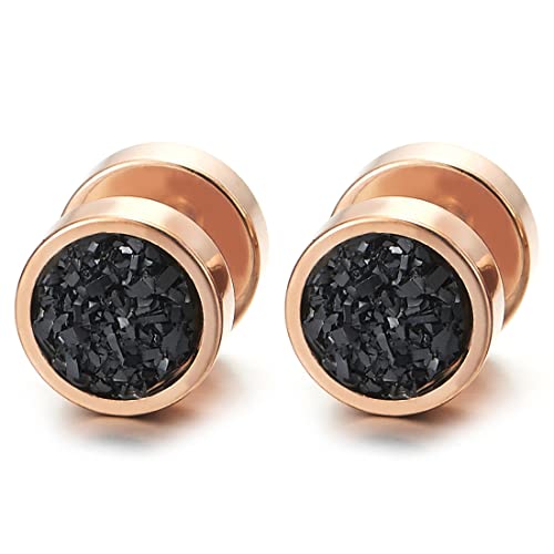10MM Herren Damen Edelstahl Rotgold Kreis Ohrringe Ohrstecker mit Funkeln Schwarz, Fake Plugs Ohr Cheater Tunnel Gauges von COOLSTEELANDBEYOND