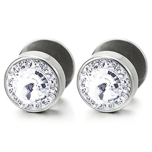 10MM Herren Damen Kreis Ohrringe Zirkonia Edelstahl Ohrstecker, Fake Plugs Ohr Cheater Tunnel Gauges Ohr-Piercing, 1 Paar von COOLSTEELANDBEYOND