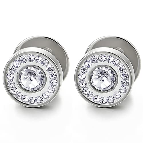 10MM Herren Damen Kreis Ohrringe Zirkonia Edelstahl Ohrstecker, Fake Plugs Ohr Cheater Tunnel Gauges Ohr-Piercing 1 Paar von COOLSTEELANDBEYOND