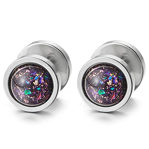 10MM Herren Damen Kuppel Kreis Ohrstecker Ohrringe mit Violett Harz, Fake Plugs Ohr Cheater Tunnel Gauges Edelstahl von COOLSTEELANDBEYOND