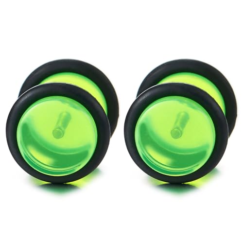 10MM Herren Damen Neon Grün Kreis Ohrstecker Ohrringe Fake Plugs Ohr Cheater Tunnel Gauges Ohr-Piercing Edelstahl, 1Paar von COOLSTEELANDBEYOND