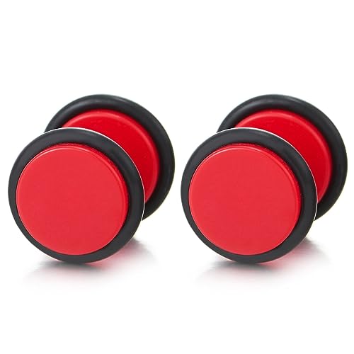 10MM Herren Damen Neon Rot Kreis Ohrstecker Ohrringe Fake Plugs Ohr Cheater Tunnel Gauges Ohr-Piercing Edelstahl von COOLSTEELANDBEYOND