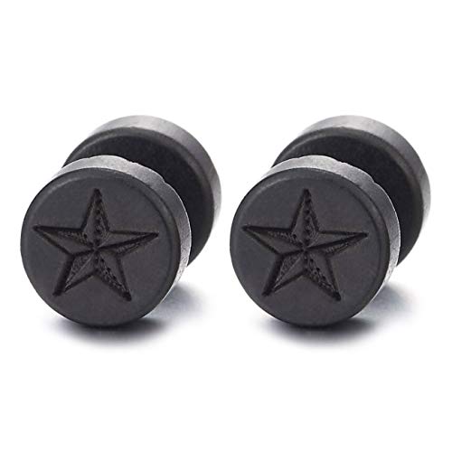 10MM Herren Damen Schwarz Holz Kreis Ohrstecker Ohrringe mit Stern, Fakeplugs Fake Ohr-Plug Tunnel Gauges Ohr-Piercing von COOLSTEELANDBEYOND