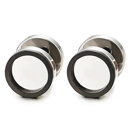 10MM Herren Damen Silber Schwarz Kreis Ohrstecker Ohrringe, Fake Plugs Ohr Cheater Tunnel Gauges Edelstahl von COOLSTEELANDBEYOND