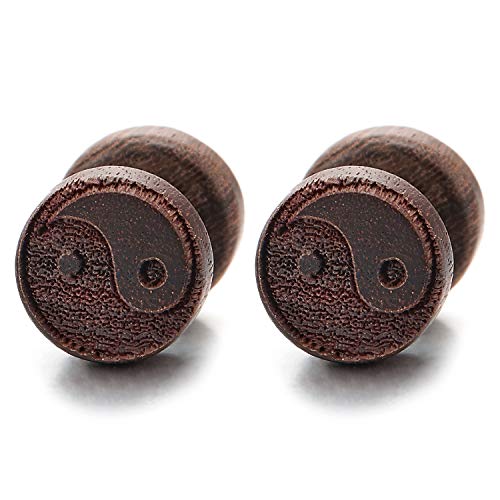 10MM Holz Yin-Yang Kreis Herren Damen Ohrstecker Ohrringe Fakeplugs Fake Ohr-Plug Tunnel Gauges Ohr-Piercing, 1 Paar von COOLSTEELANDBEYOND