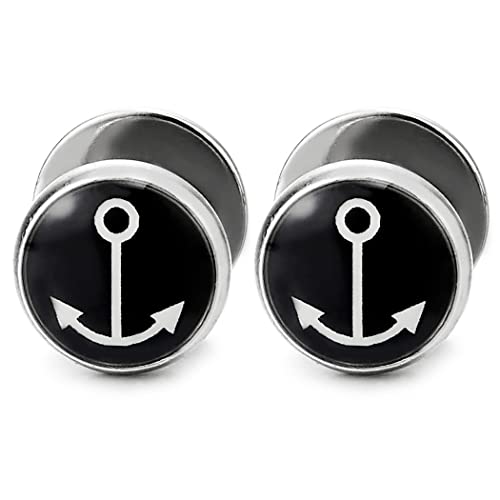 10MM Kreis Herren Damen Ohrstecker Ohrringe mit Anker Fakeplugs Fake Ohr-Plug Tunnel Gauges Ohr-Piercing Edelstahl von COOLSTEELANDBEYOND