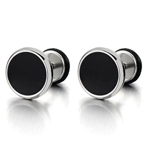 10MM Kreis Ohrstecker Ohrringe für Herren Damen mit Schwarzer Emaille, Fake Ohr-Plug Tunnel Gauge Ohr-Piercing, 2 Stück von COOLSTEELANDBEYOND