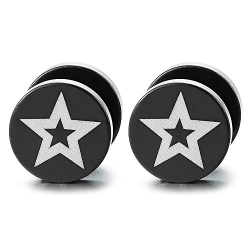 10MM Pentagramm Stern Schwarze Kreis Ohrstecker Herren Damen Ohrringe Fake Plugs Ohr Cheater Tunnel Gauges Edelstahl von COOLSTEELANDBEYOND