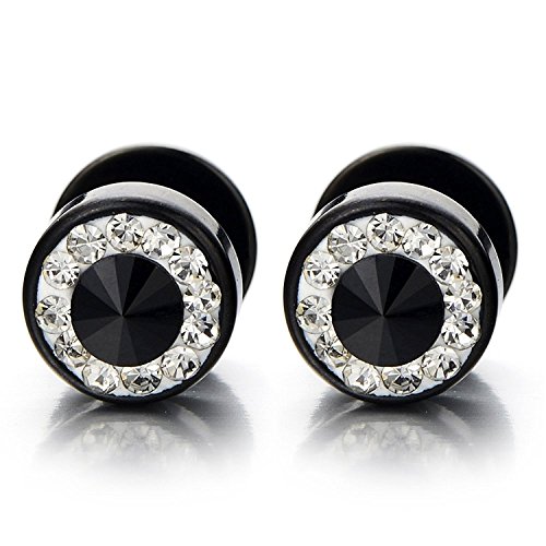 10MM Schwarz Herren Damen Ohrringe Zirkonia Edelstahl Ohrstecker Fakeplugs Fake Plug Tunnel Ohr-Piercing, 2 stück von COOLSTEELANDBEYOND