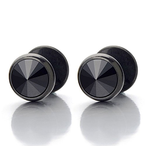 10MM Schwarz Herren Damen Ohrringe mit Schwarz Zirkonia Edelstahl Ohrstecker Fake Plugs Tunnel Ohr-Piercing, 2 stück von COOLSTEELANDBEYOND