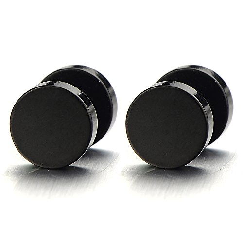 10MM Schwarz Kreis Herren Ohrstecker Ohrringe Fakeplugs Fake Ohr-Plug Tunnel Gauges Ohr-Piercing Edelstahl, 1 Paar von COOLSTEELANDBEYOND