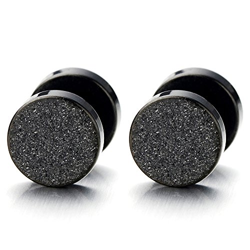 10MM Schwarz Kreis Herren Ohrstecker Ohrringe Fakeplugs Fake Ohr-Plug Tunnel Gauges Ohr-Piercing Edelstahl gebürstetiert von COOLSTEELANDBEYOND