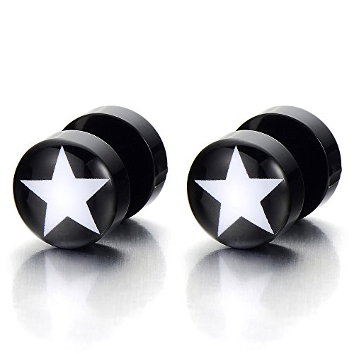 10MM Schwarz Kreis mit Stern Herren Damen Ohrstecker Ohrringe Fakeplugs Fake Ohr-Plug Tunnel Gauges Ohr-Piercing 1 Paar von COOLSTEELANDBEYOND