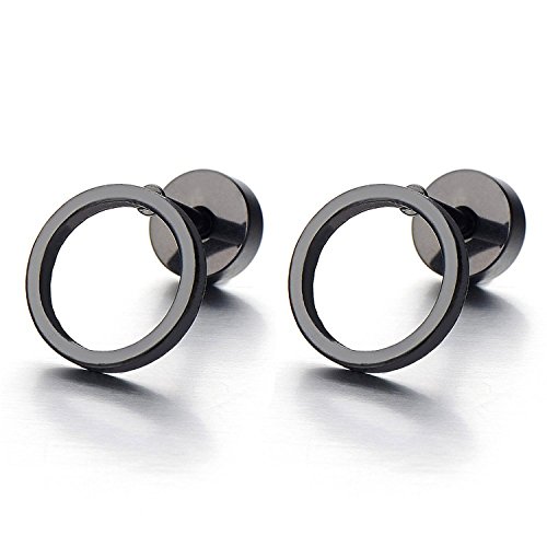 10MM Schwarz Offenes Kreis Herren Damen Ohrstecker Ohrringe Fake Ohr-Plug Tunnel Gauges Ohr-Piercing Edelstahl, 1 Paar von COOLSTEELANDBEYOND