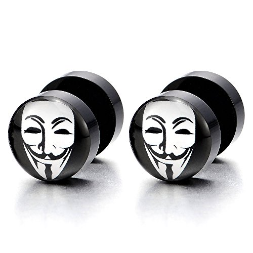 10MM Schwarz Runder Kreis Ohrstecker mit Clown Maske, Herren Damen Ohrringe Fake Plugs Cheater Tunnel Gauges Edelstahl von COOLSTEELANDBEYOND