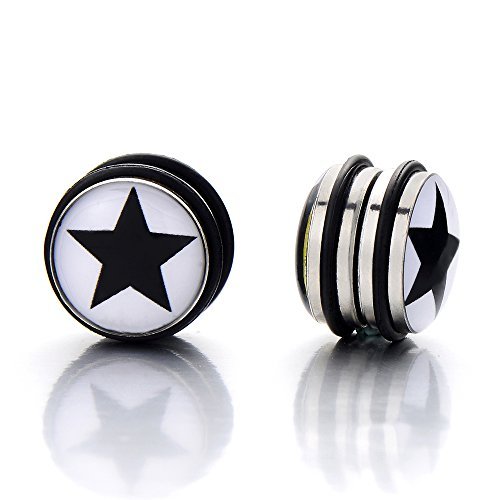 10MM Stern Magnetische Schwarz Kreis Herren Click-on Fake Piercing Ohrstecker Ohrringe Fakeplugs Tunnel Gauges von COOLSTEELANDBEYOND