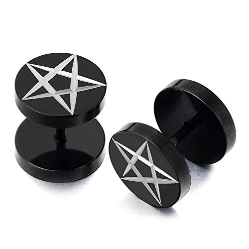 12MM Pentagramm Schwarze Ohrstecker Herren Ohrringe Edelstahl Fakeplugs Fake Plug Tunnel. Ohr-Piercing Laser-Muster. 1 Paar von COOLSTEELANDBEYOND