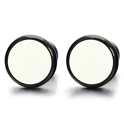 12MM Schwarz Weiß Kreis Herren Damen Ohrstecker Ohrringe, Fake Ohr-Plugs Tunnel Gauges Ohr-Piercing von COOLSTEELANDBEYOND