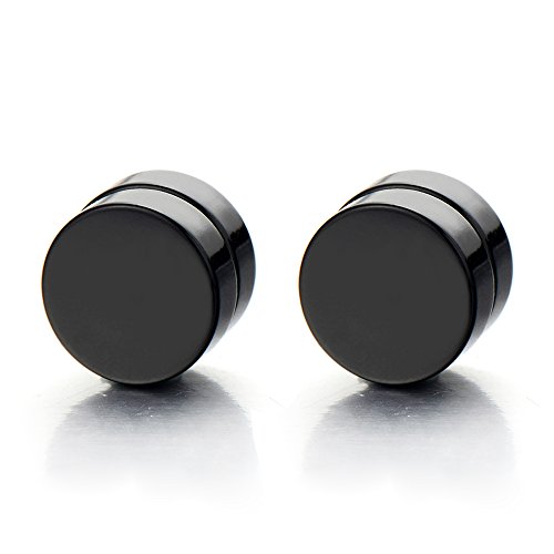 14MM Magnetische Schwarz Kreis Herren Damen Click-on Fake Piercing Ohrstecker Ohrringe Fakeplugs Tunnel Gauges Edelstahl von COOLSTEELANDBEYOND