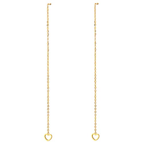 2 Damen Goldfarben Edelstahl Ohrstecker Ohrringe mit Extra Lange Kette Baumelnde Offenes Herz von COOLSTEELANDBEYOND