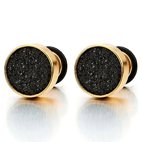 2 Gold Herren Damen Ohrringe Edelstahl Ohrstecker Fakeplugs Fake Plug Tunnel Ohr-Piercing,6MM von COOLSTEELANDBEYOND