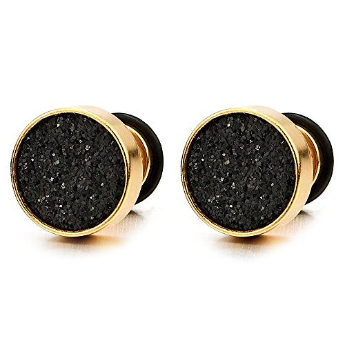 2 Gold Herren Damen Ohrringe Edelstahl Ohrstecker Fakeplugs Fake Plug Tunnel Ohr-Piercing,10MM von COOLSTEELANDBEYOND