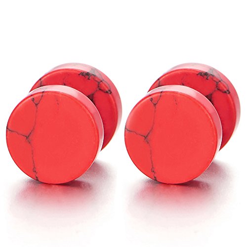 2 Herren Damen 6MM Rot Marmor Ohrringe Ohrstecker Edelstahl Fake Plugs Ohr Cheater Tunnel Gauges Ohr-Piercing Edelstahl von COOLSTEELANDBEYOND