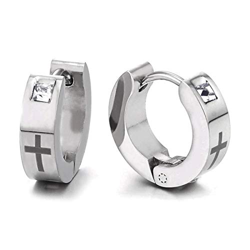 2 Herren Damen Creolen mit Zirkonia und Schwarzer Emaille Kreuz, Edelstahl Huggie Ohr Manschette Ohrringe 2 Herren Damen Creolen mit Zirkonia und Schwarzer Emaille Kreuz, Edelstahl Huggie Ohr Manschette Ohrringe von COOLSTEELANDBEYOND