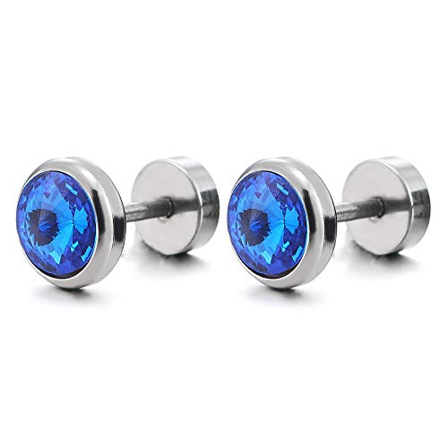 2 Herren Damen Ohrringe mit 6mm Blau Zirkonia Fake plugs Ohr Cheater Tunnel Gauges Ohr-Piercing Edelstahl von COOLSTEELANDBEYOND