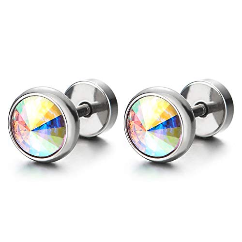 2 Herren Damen Ohrringe mit 6mm Zirkonia Fake plugs Ohr Cheater Tunnel Gauges Ohr-Piercing Edelstahl von COOLSTEELANDBEYOND