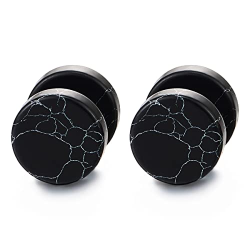 2 Herren Damen Schwarz Marmor Ohrringe Ohrstecker Edelstahl Fake Plugs Ohr Cheater Tunnel Gauges Ohr-Piercing Edelstahl von COOLSTEELANDBEYOND